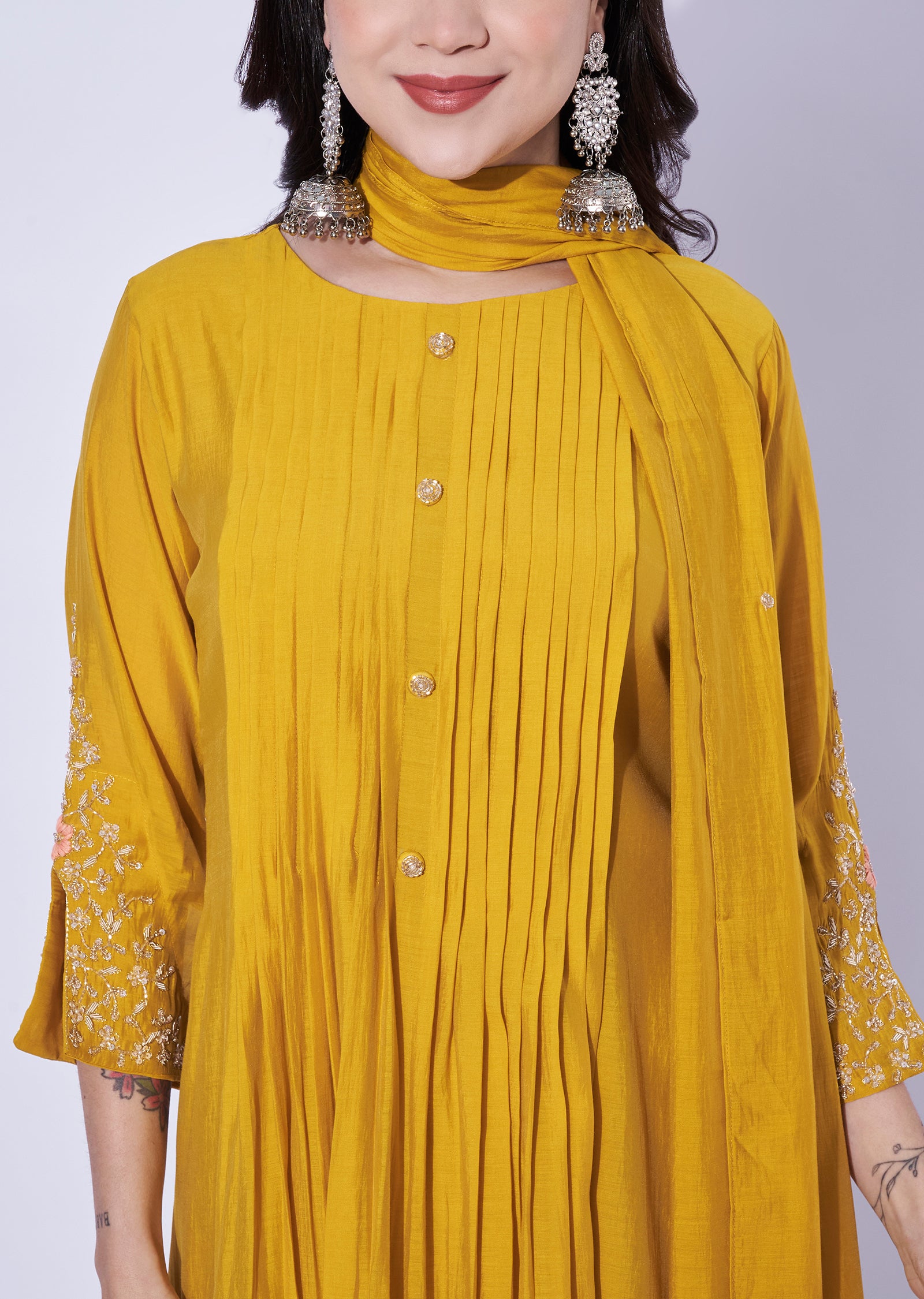 Yellow Mul Chanderi Anarkali Suit