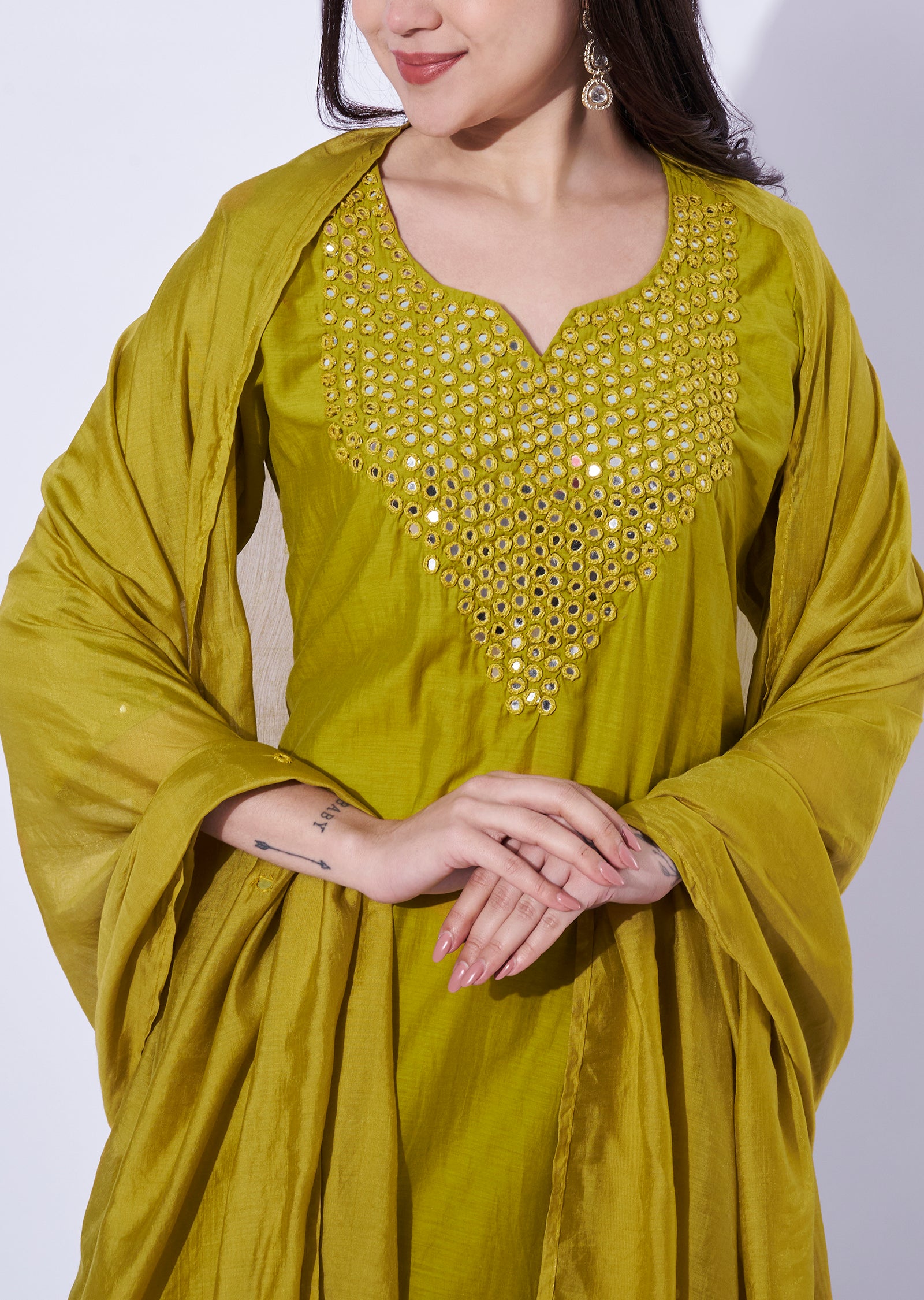 Lime Green Mul Chanderi Anarkali Suit