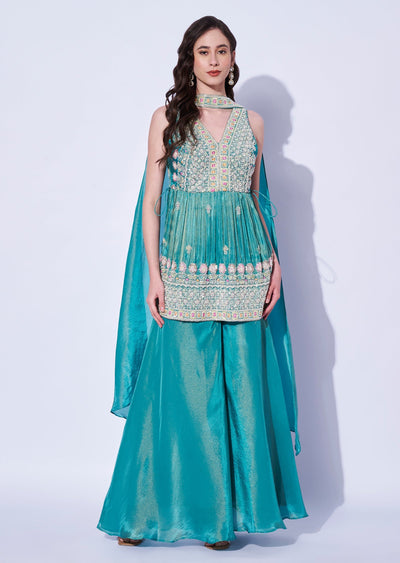 Dusty Blue Tissue Sharara Set