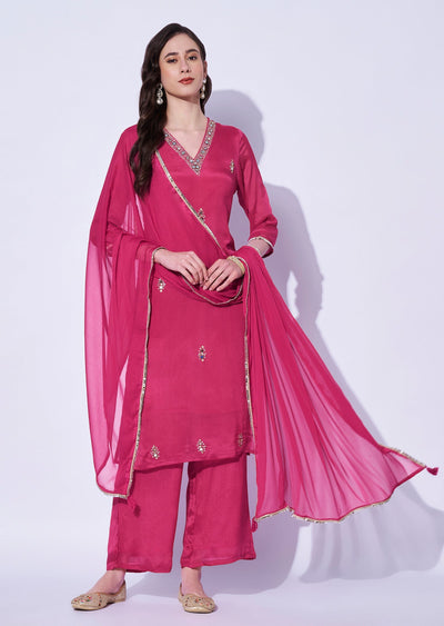 Pink Gold Straight Cut Kurti Set