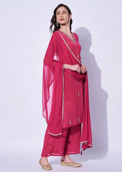 Pink Gold Straight Cut Kurti Set