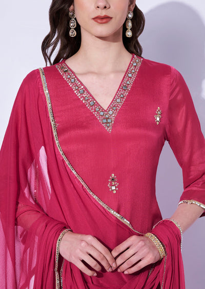Pink Gold Straight Cut Kurti Set