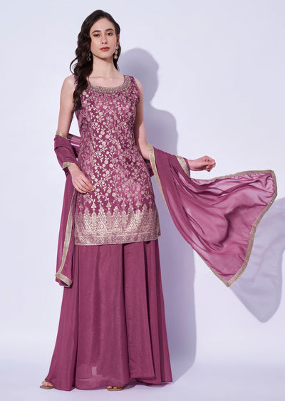 Onion Pink Silk Sharara Set
