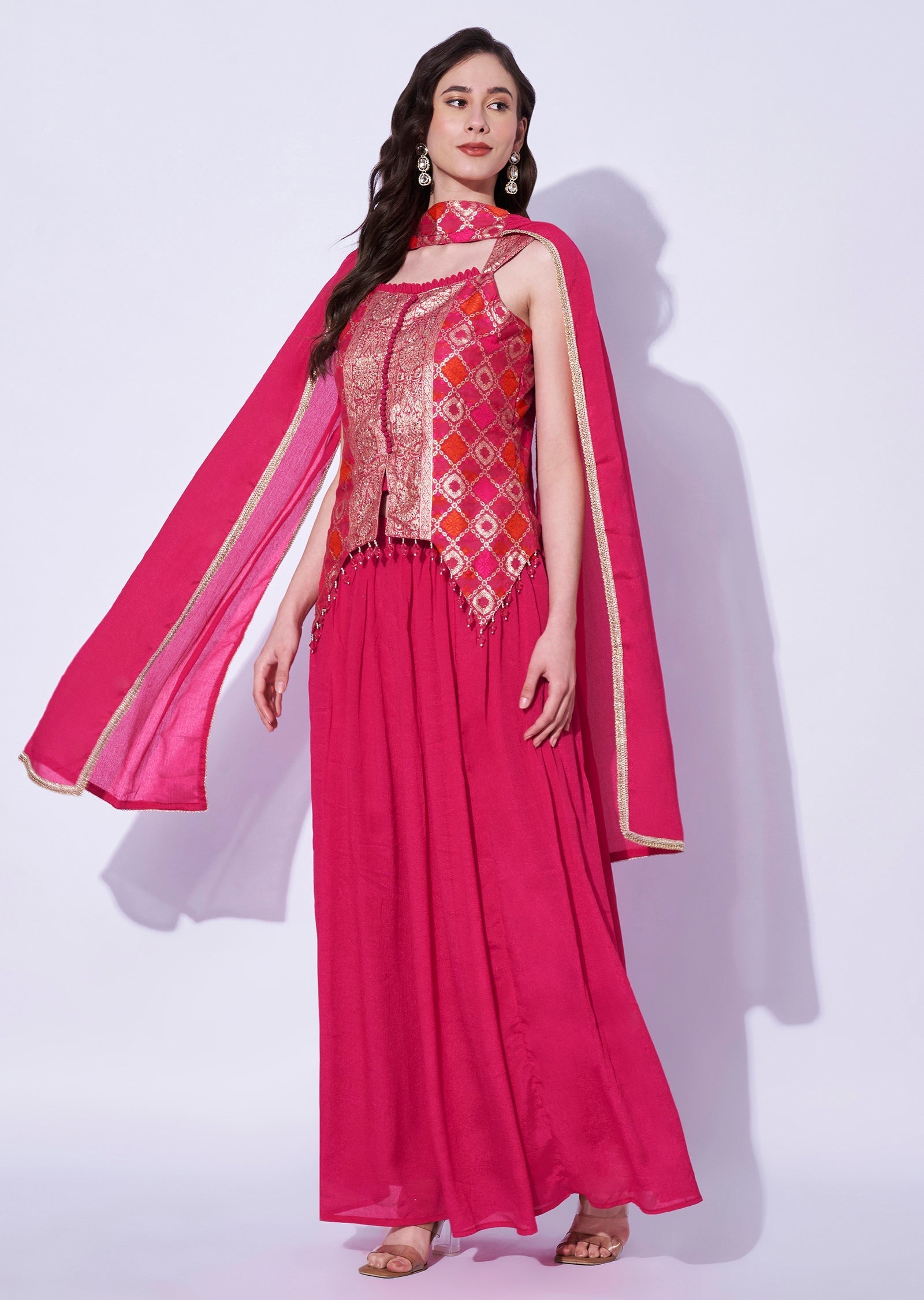 Pink Silk Sharara Set