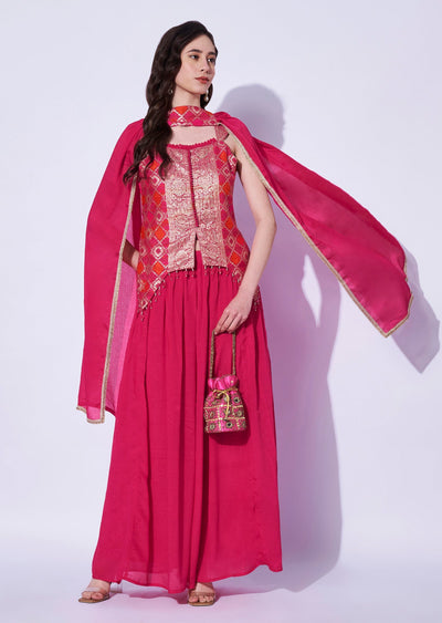 Pink Silk Sharara Set