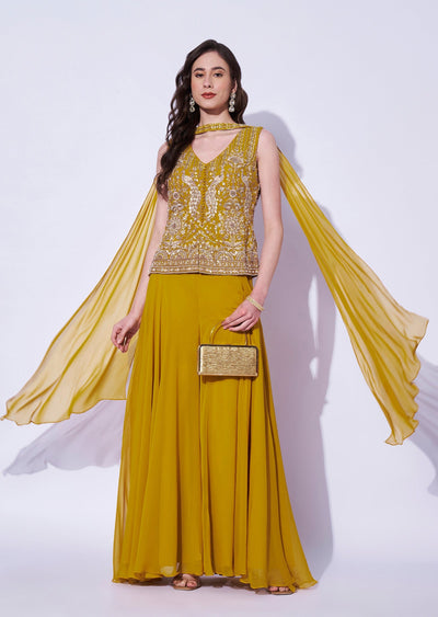 Mustard Georgette Sharara Set
