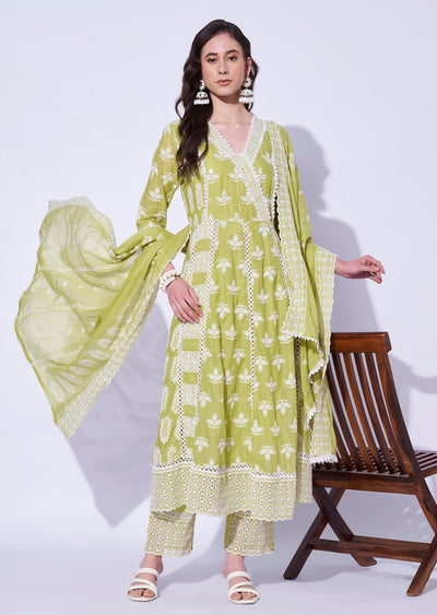 Light Green Cotton Anarkali