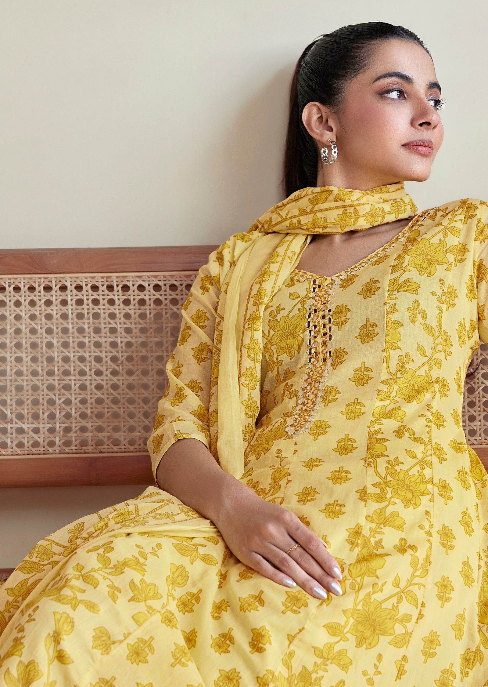 Yellow cotton Anarkali