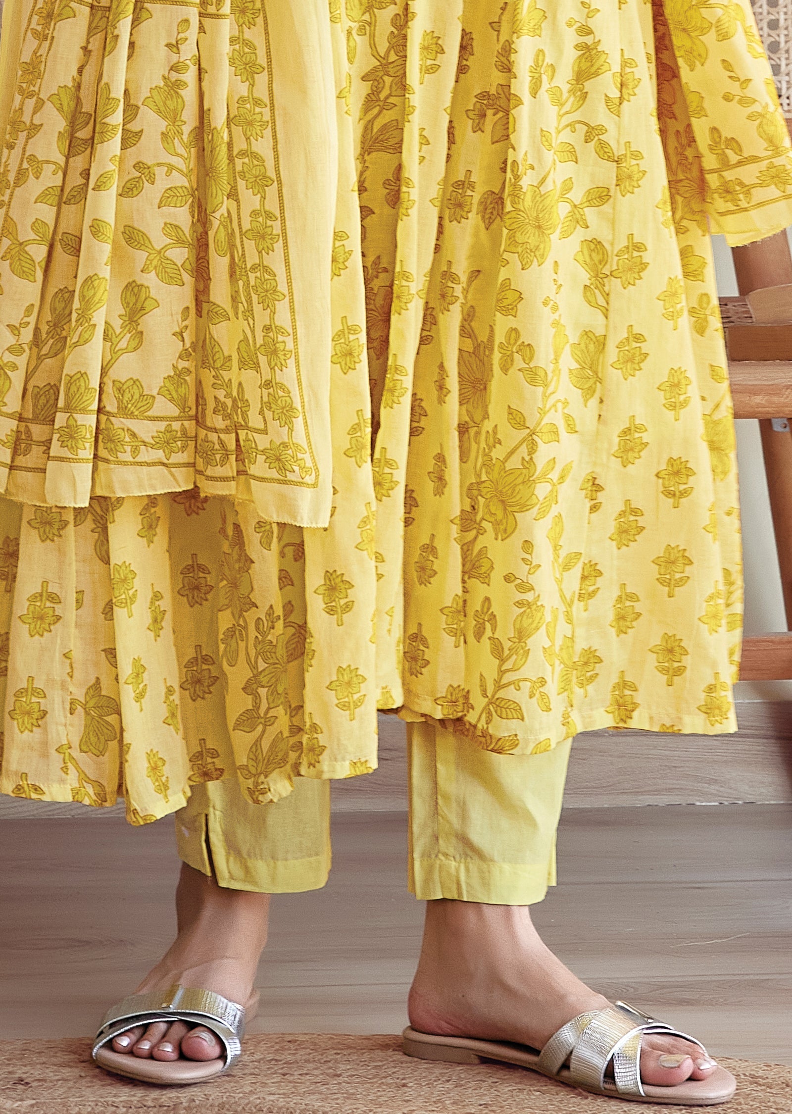 Yellow cotton Anarkali
