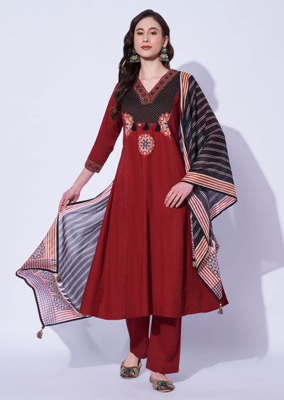 Maroon Cotton Anarkali