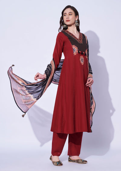 Maroon Cotton Anarkali