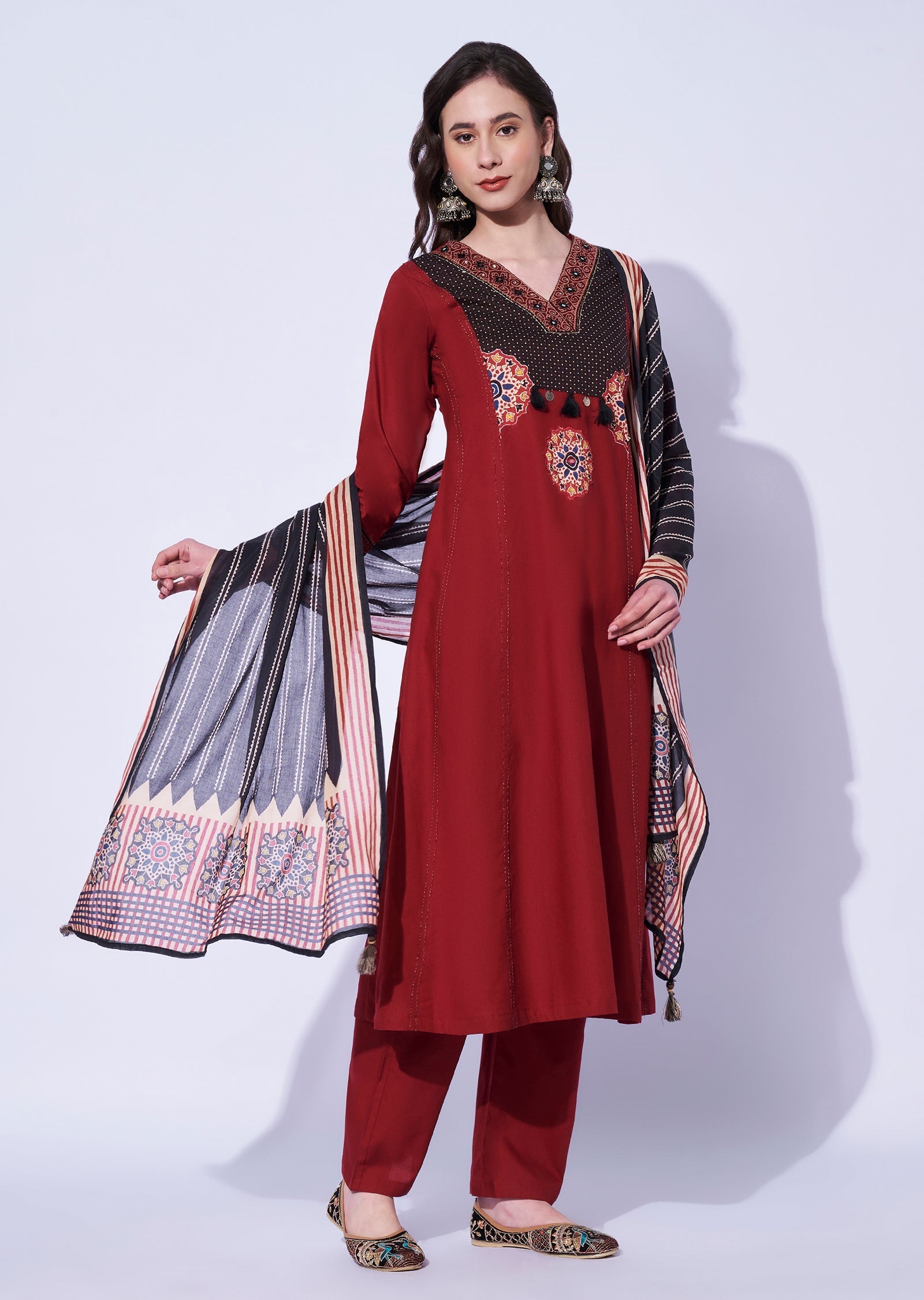 Maroon Cotton Anarkali