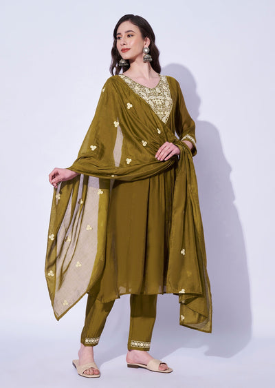 Dark Mustard Russian Silk Anarkali