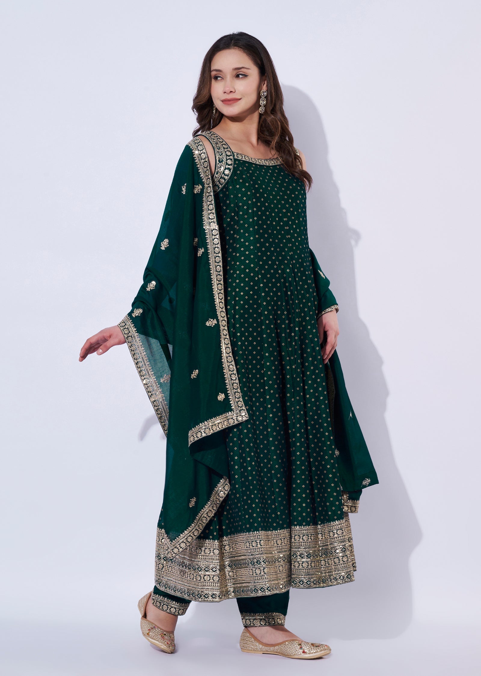 Green Silk Anarkali Set