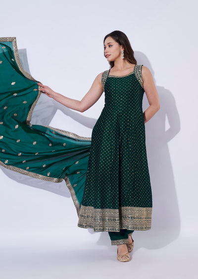 Green Silk Anarkali Set
