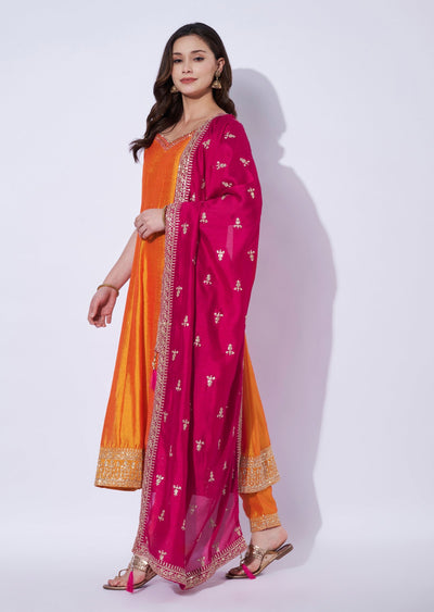 Orange Tissue Anarkali Set