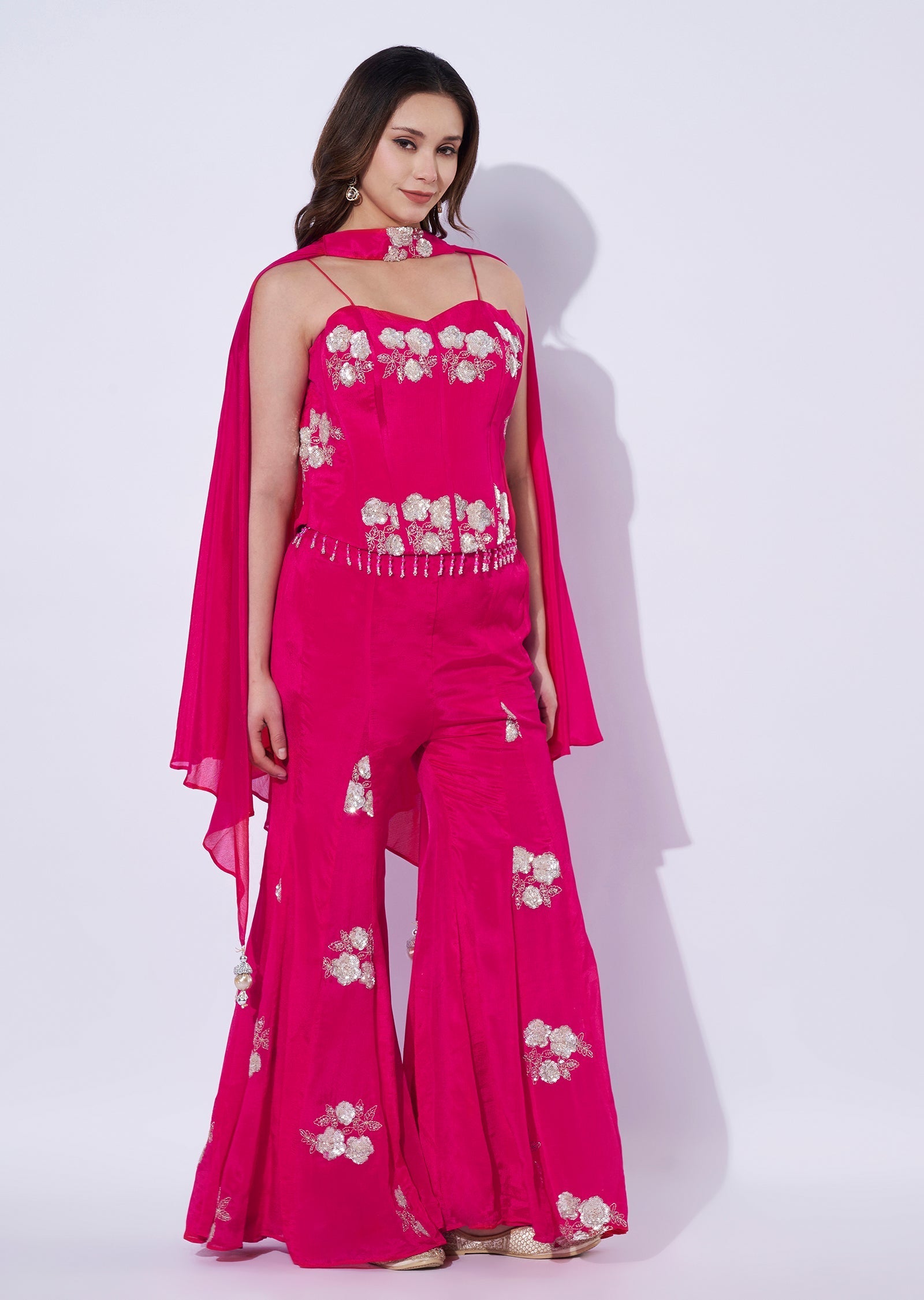 Pink Chinnon Indowestern Set