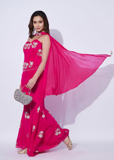 Pink Chinnon Indowestern Set