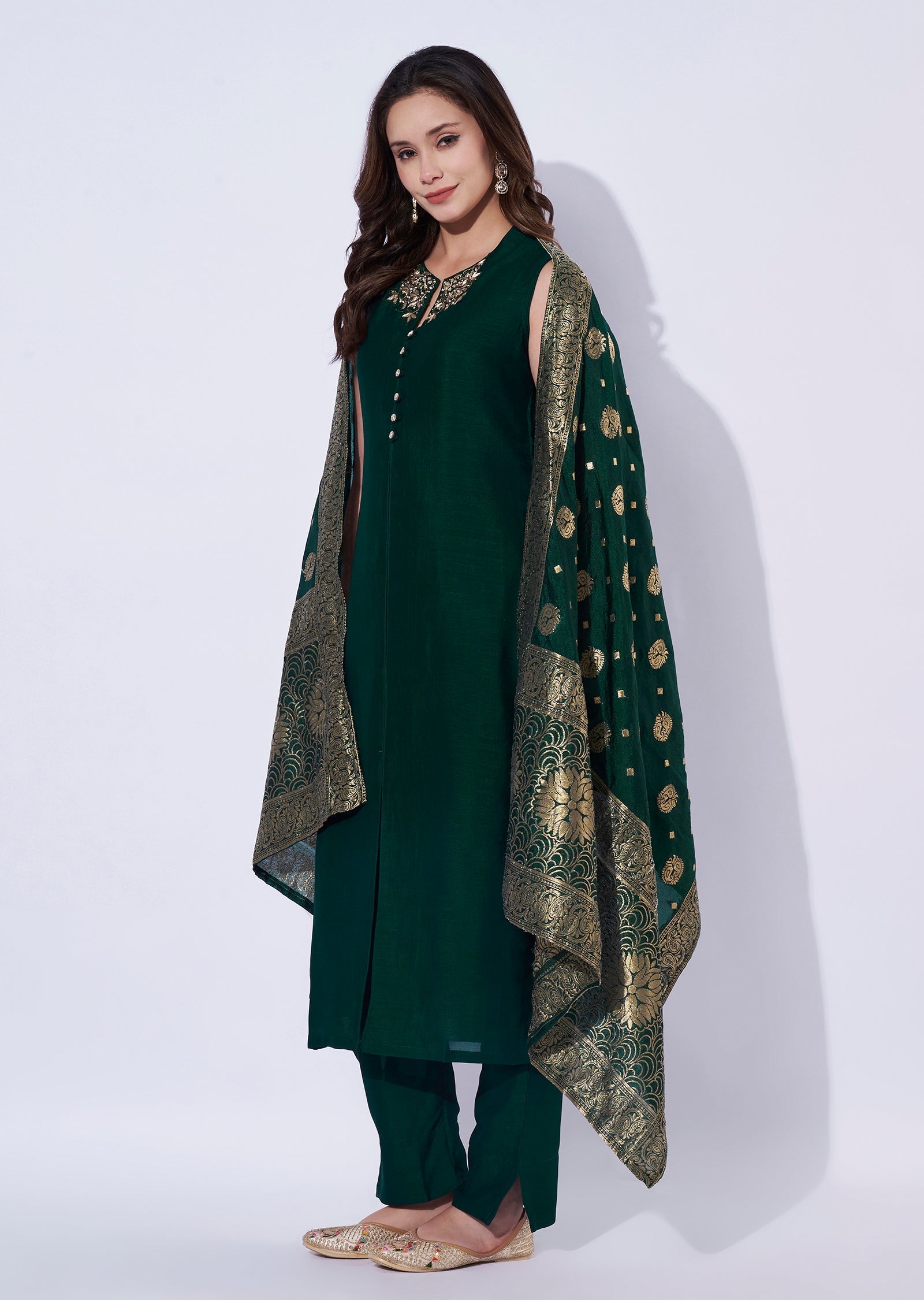 Green Tissue Straight Cut Suit