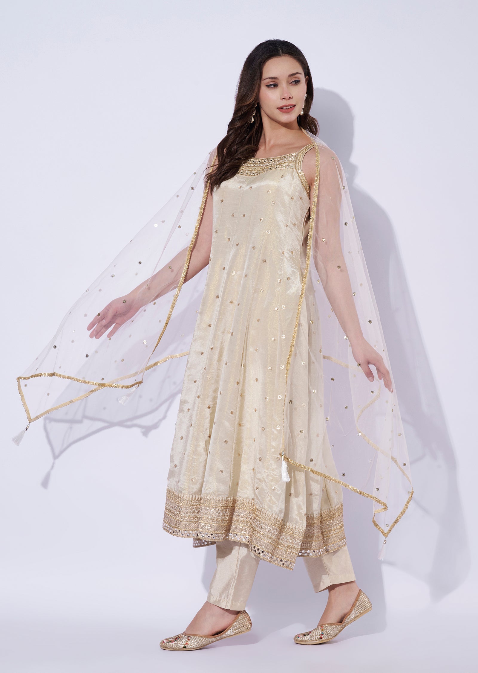 Cream Silk Anarkali Set