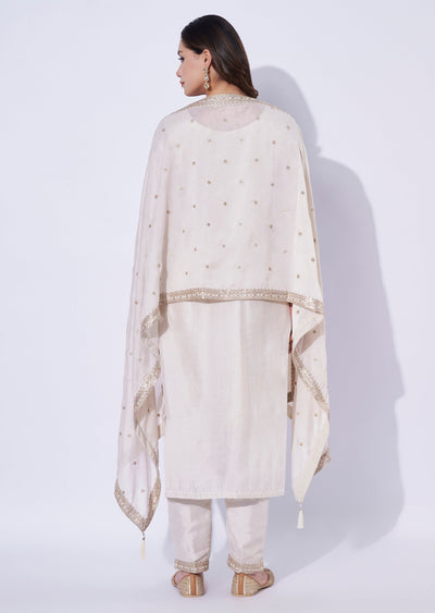 Biege Silk Straight Cut Suit