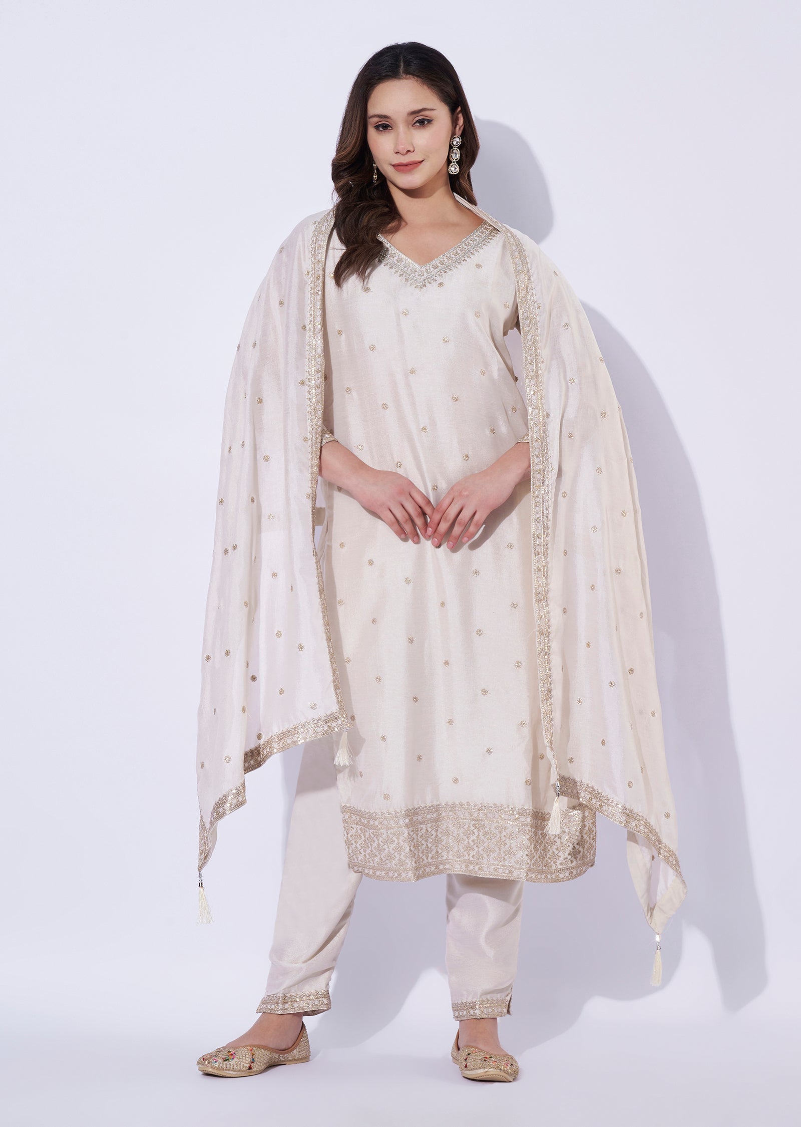 Biege Silk Straight Cut Suit