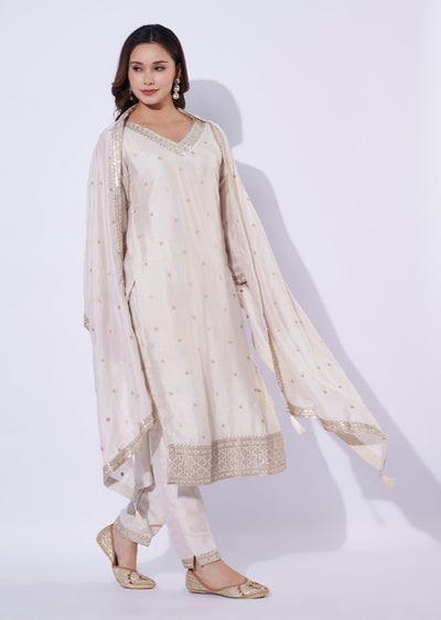 Biege Silk Straight Cut Suit