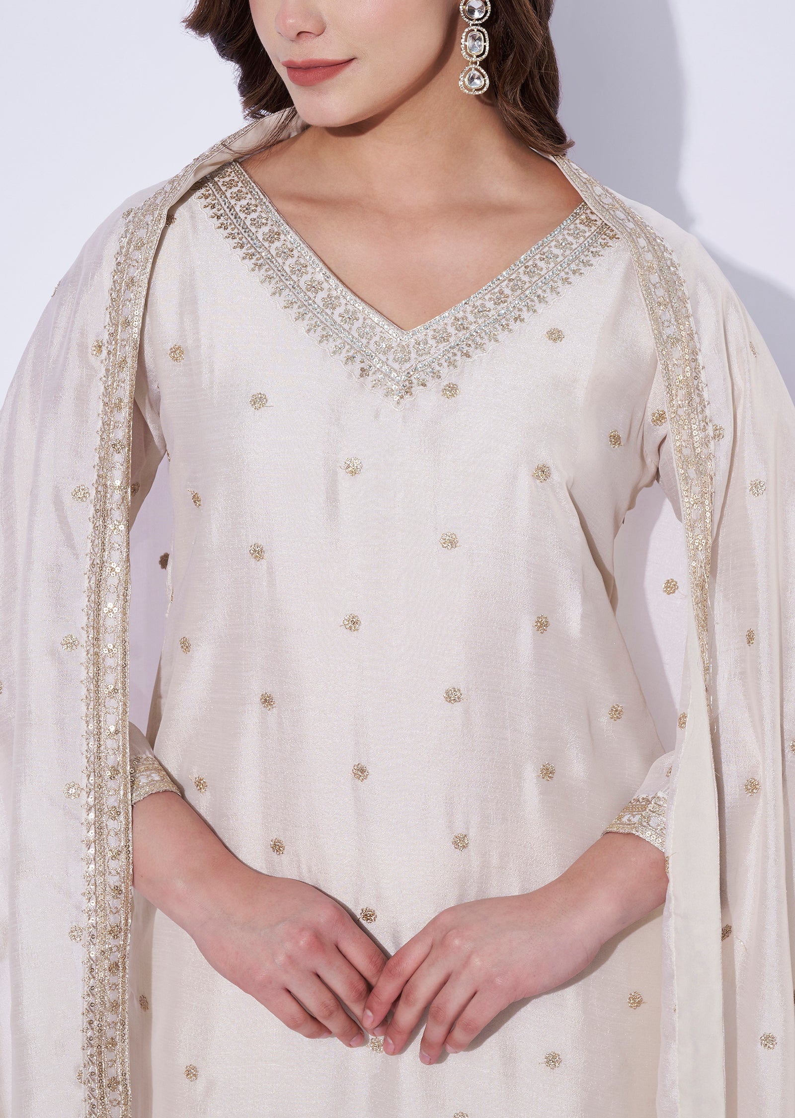 Biege Silk Straight Cut Suit