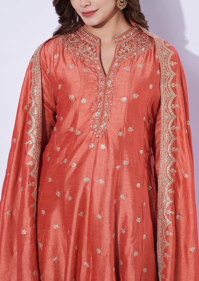 Peach Silk Anarkali Set