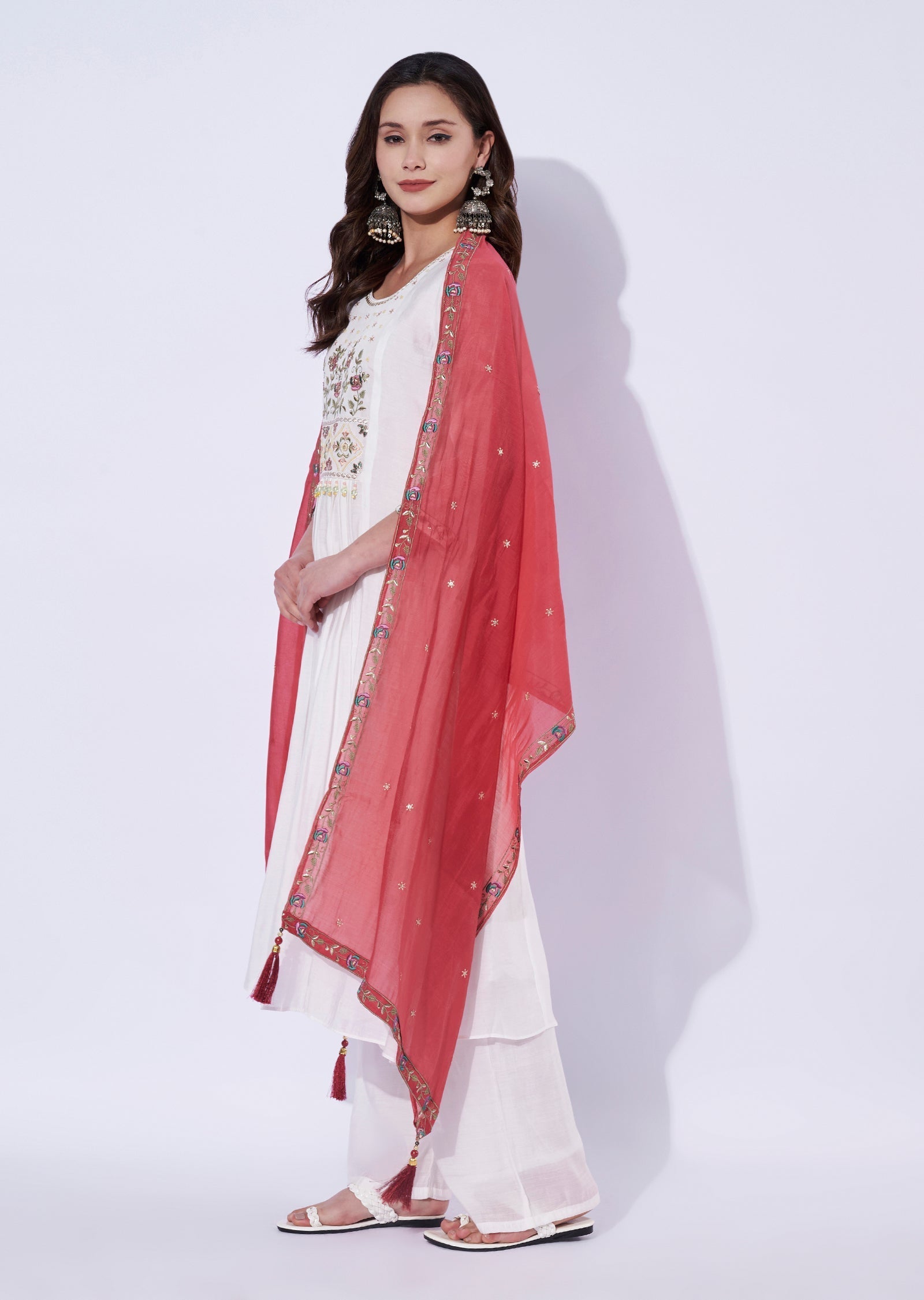 Off White Chanderi Anarkali Set