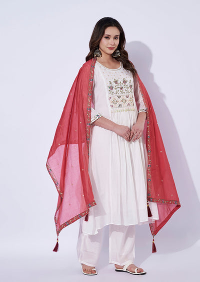 Off White Chanderi Anarkali Set