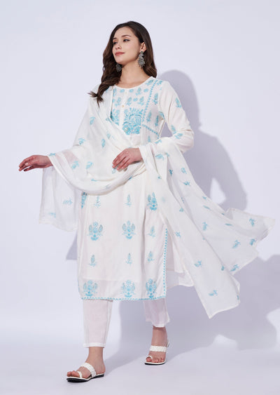 Blue Cotton Straight Cut Suit