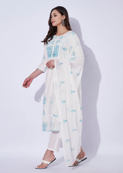 Blue Cotton Straight Cut Suit