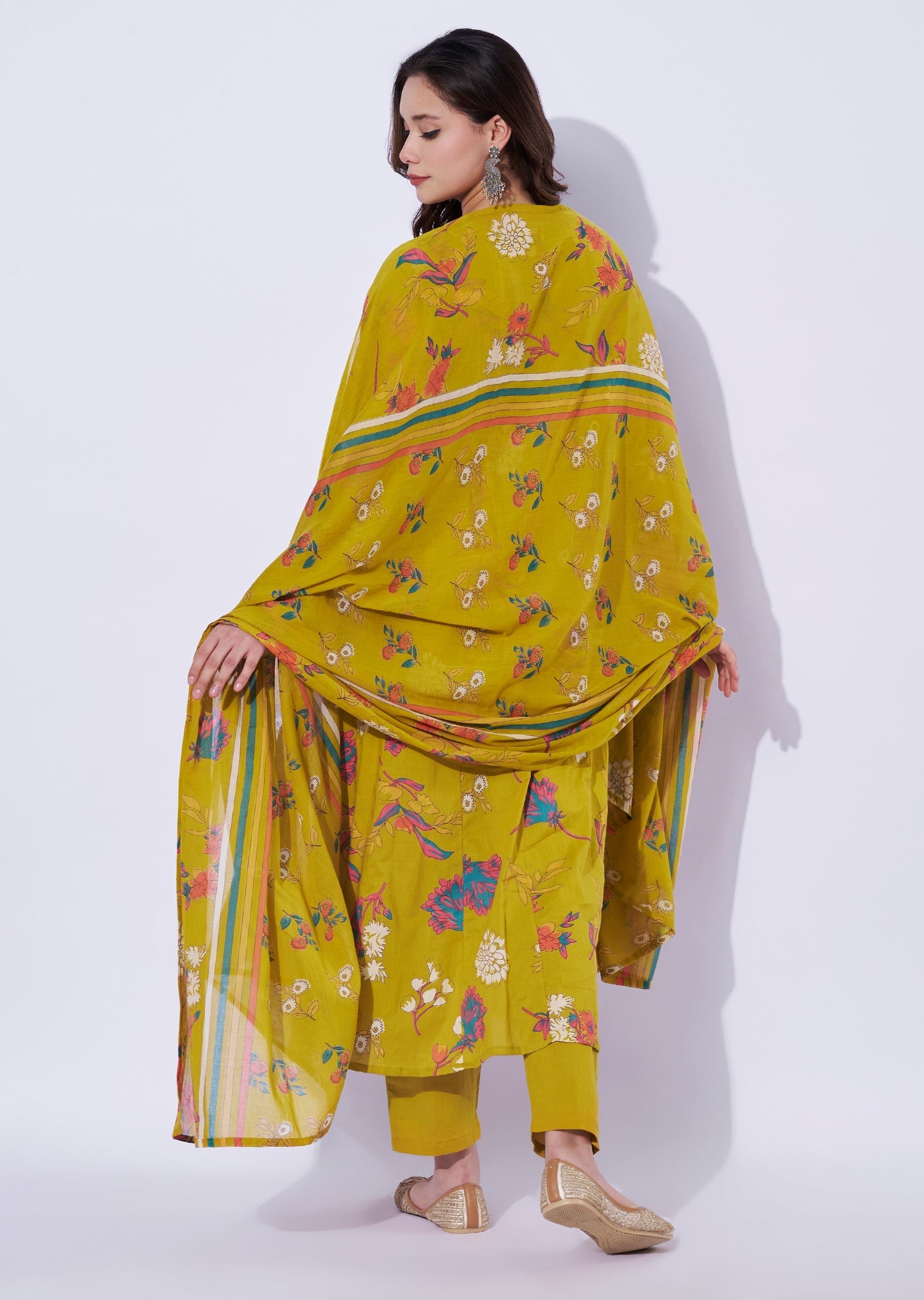 Mustard Cotton Anarkali Set