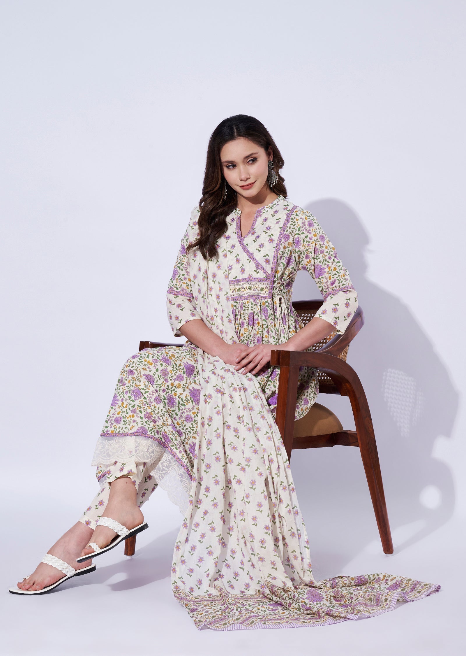 Puple Cotton Anarkali Set