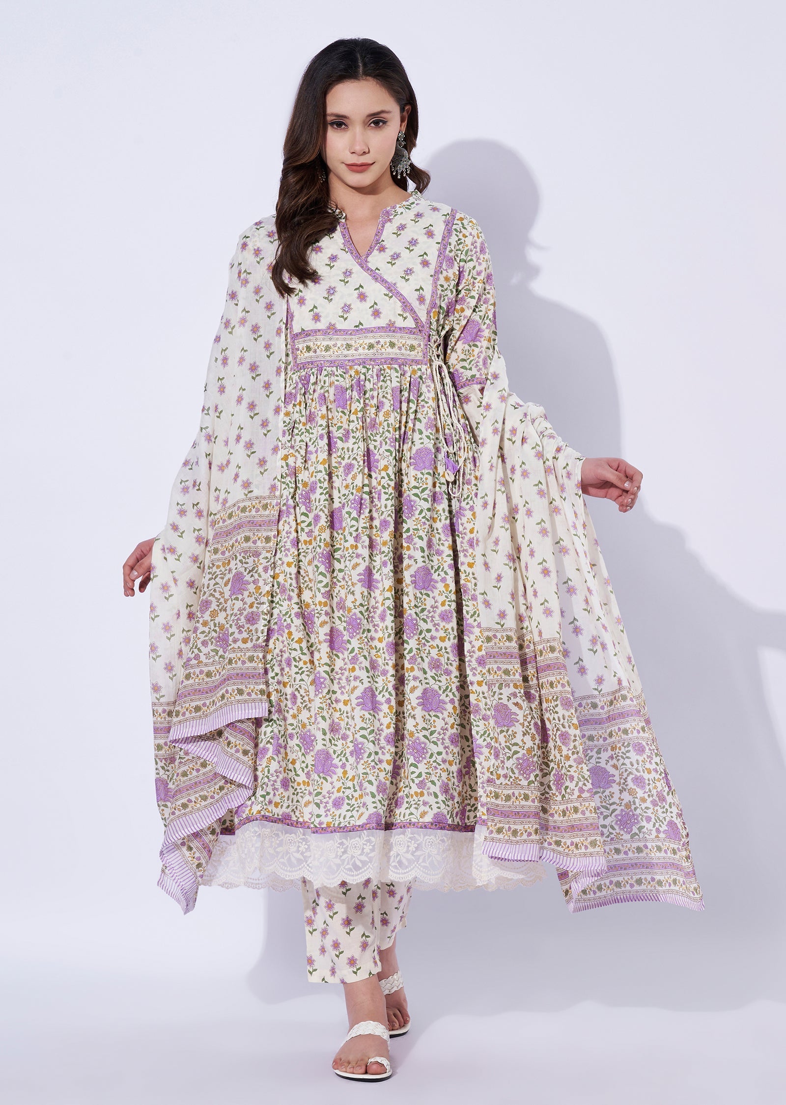 Puple Cotton Anarkali Set