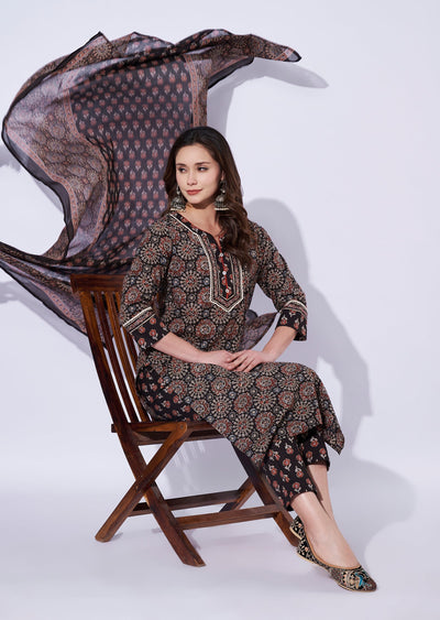 Black Cotton Straight Cut Suit