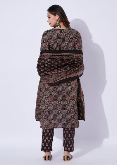 Black Cotton Straight Cut Suit