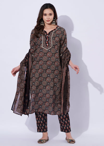 Black Cotton Straight Cut Suit