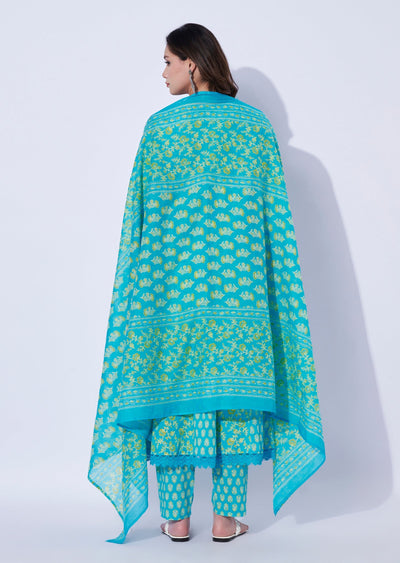 Blue Cotton Anarkali Set