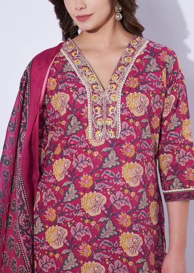 Wine Cotton Straight Cut Suit