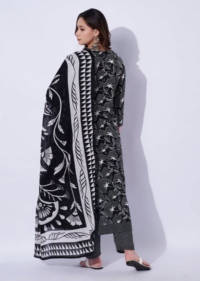 Black Cotton Anarkali Set