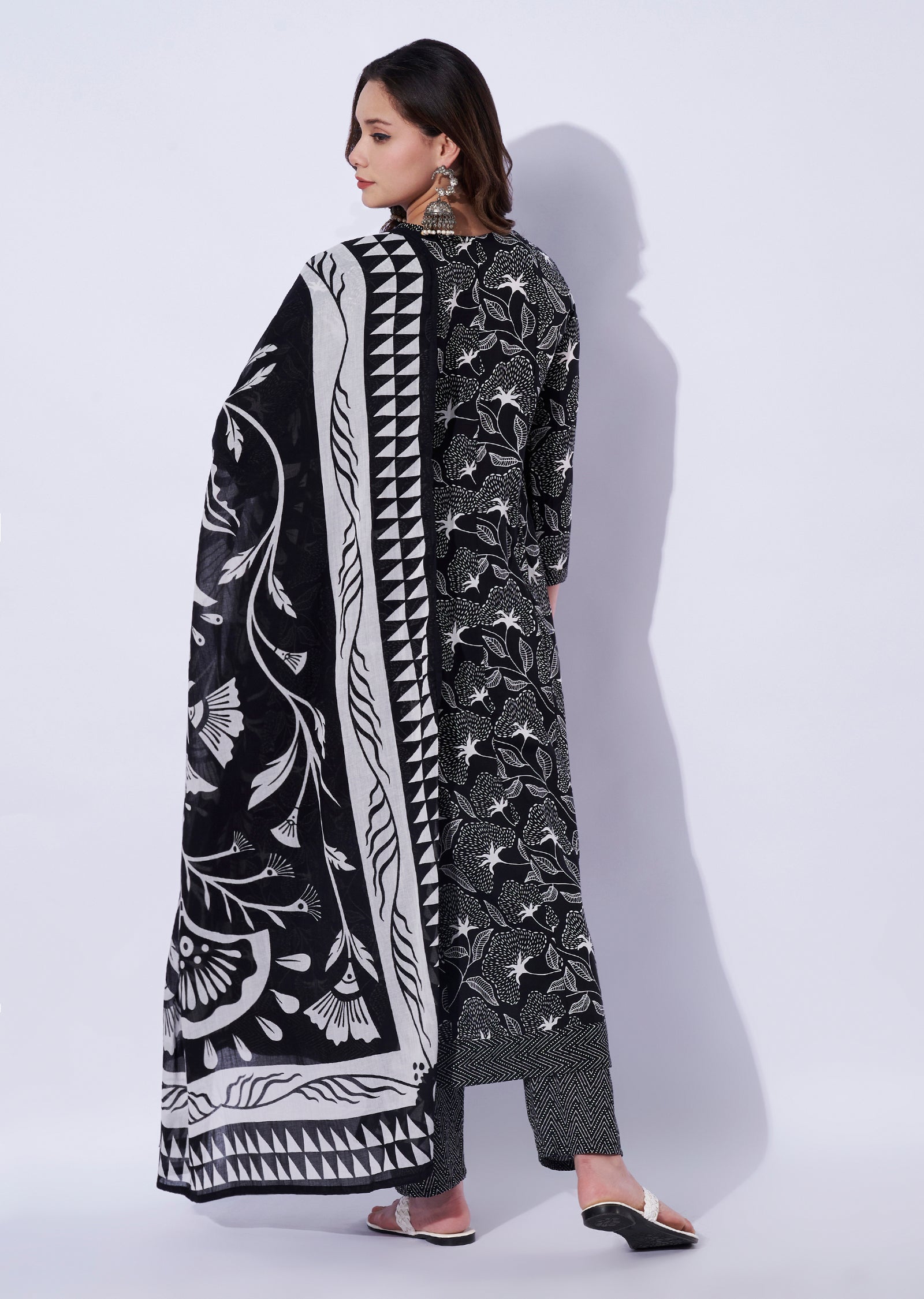 Black Cotton Anarkali Set