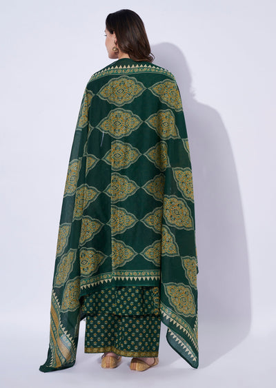 Green Cotton Anarkali Set