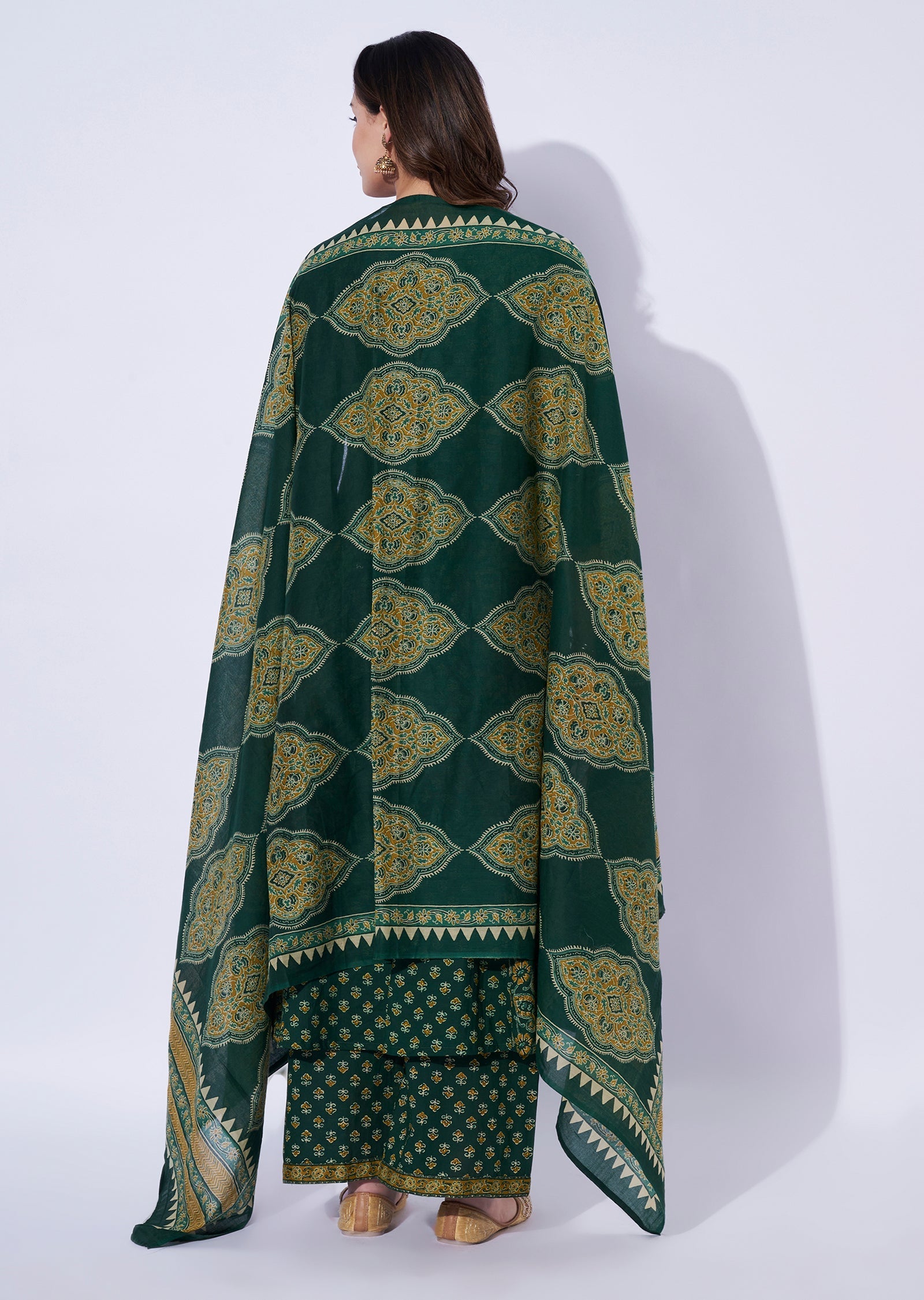 Green Cotton Anarkali Set