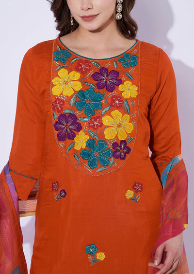 Rust Silk Straight Cut Suit