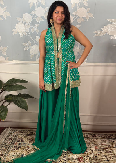 Rama Green Chinnon Sharara Set