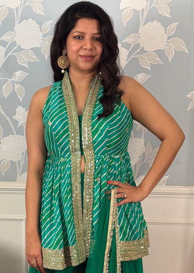 Rama Green Chinnon Sharara Set