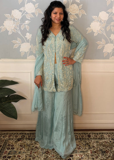 Blue Chinnon Sharara Set