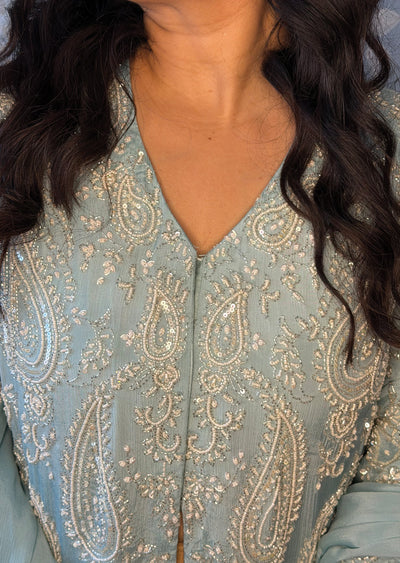 Blue Chinnon Sharara Set